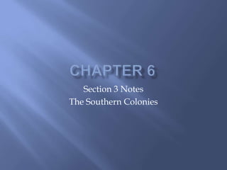 Section 3 Notes
The Southern Colonies
 