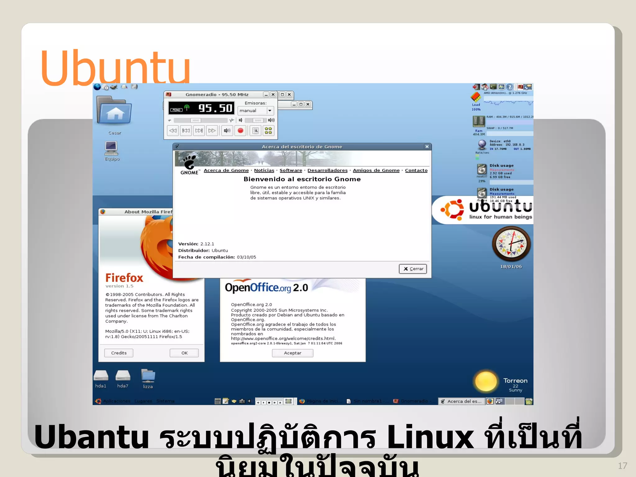 Ubuntu Ubantu   ระบบปฏิบัติการ  Linux  ที่เป็นที่นิยมในปัจจุบัน ที่มา : http :// www . riveonline . com / data / phoo / 2006_01_18 / ubuntu . png 
