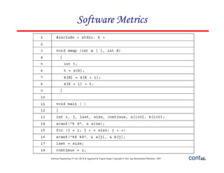 Software Metrics

Software Engineering (3rd ed.), By K.K Aggarwal & Yogesh Singh, Copyright © New Age International Publishers, 2007

cont…
46

 