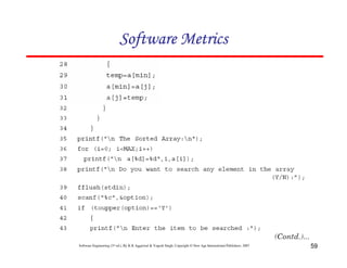 Software Metrics

Software Engineering (3rd ed.), By K.K Aggarwal & Yogesh Singh, Copyright © New Age International Publishers, 2007

59

 