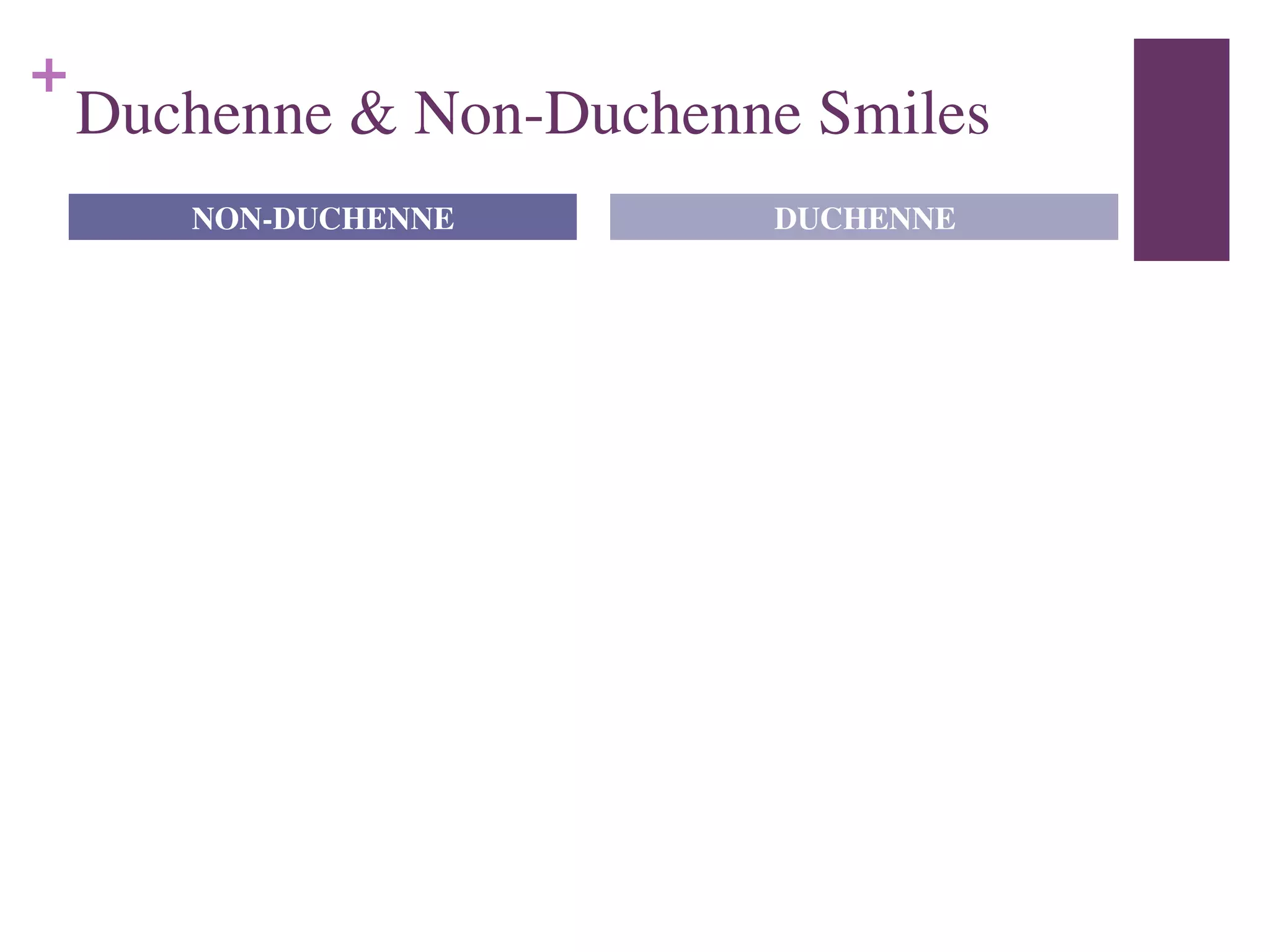 +
Duchenne & Non-Duchenne Smiles
NON-DUCHENNE DUCHENNE
 