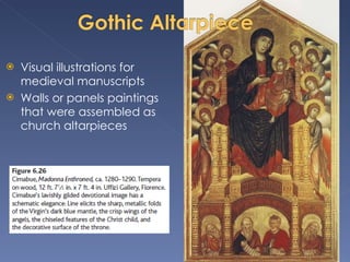 Visual illustrations for medieval manuscripts Walls or panels paintings that were assembled as church altarpieces 
