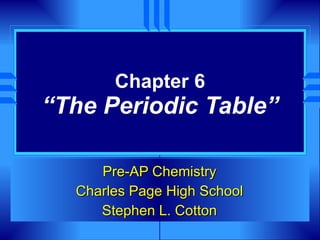 Chapter 6 “The Periodic Table” Pre-AP Chemistry Charles Page High School Stephen L. Cotton 