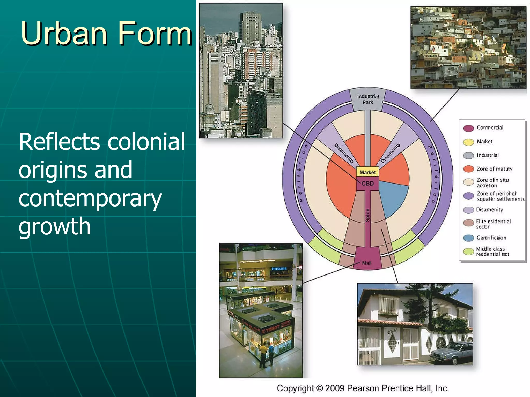 Urban Form Reflects colonial origins and contemporary growth 