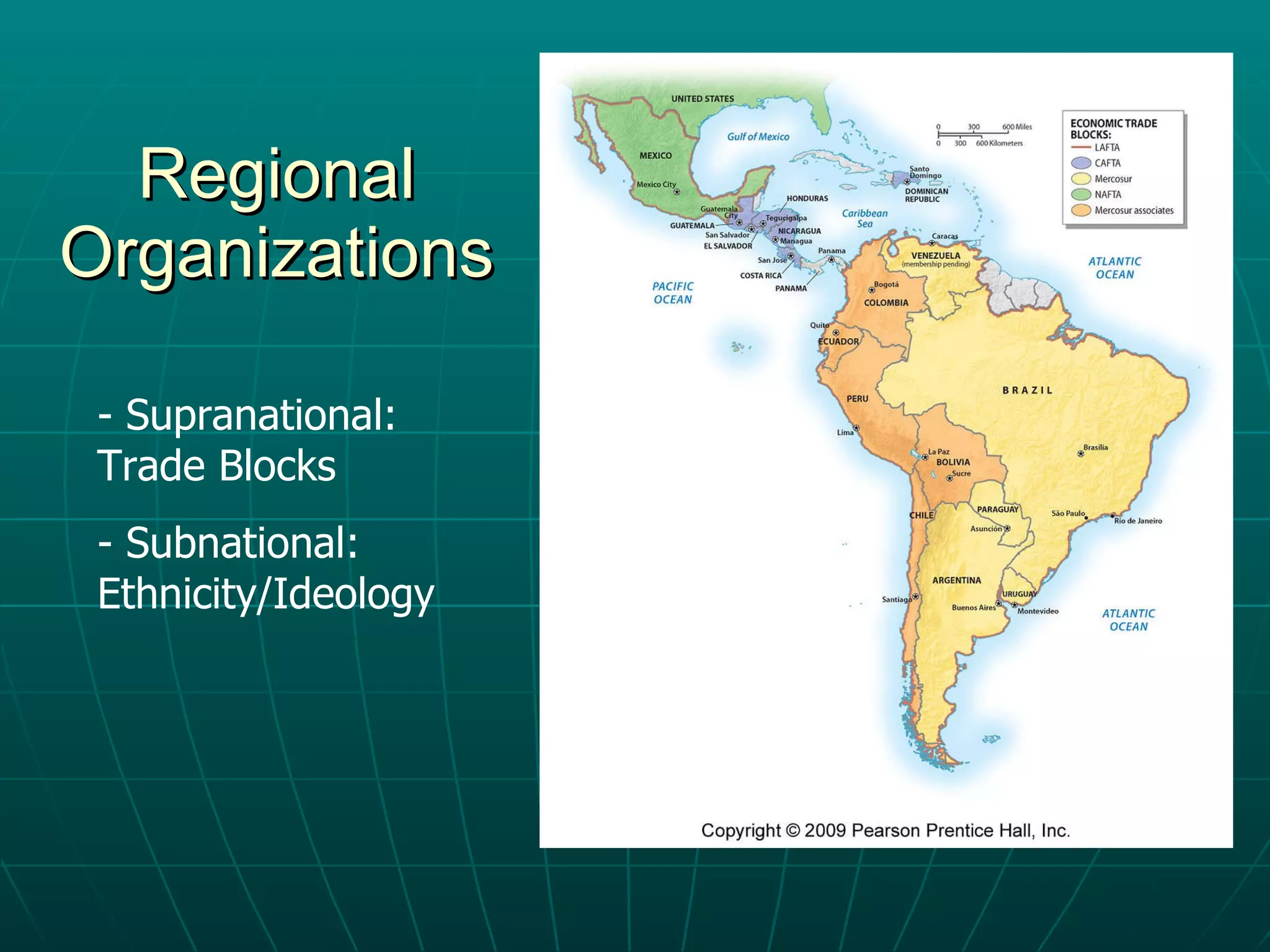 Regional Organizations - Supranational:  Trade Blocks - Subnational:  Ethnicity/Ideology 