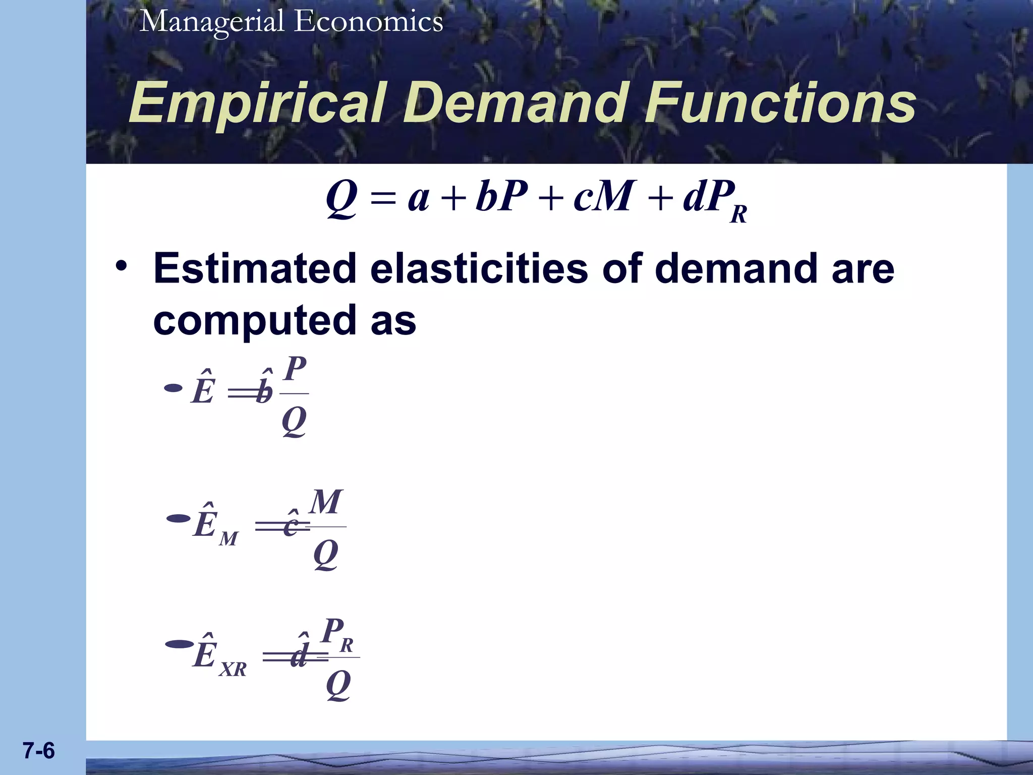 Empirical Demand Functions Estimated elasticities of demand are computed as 7- 