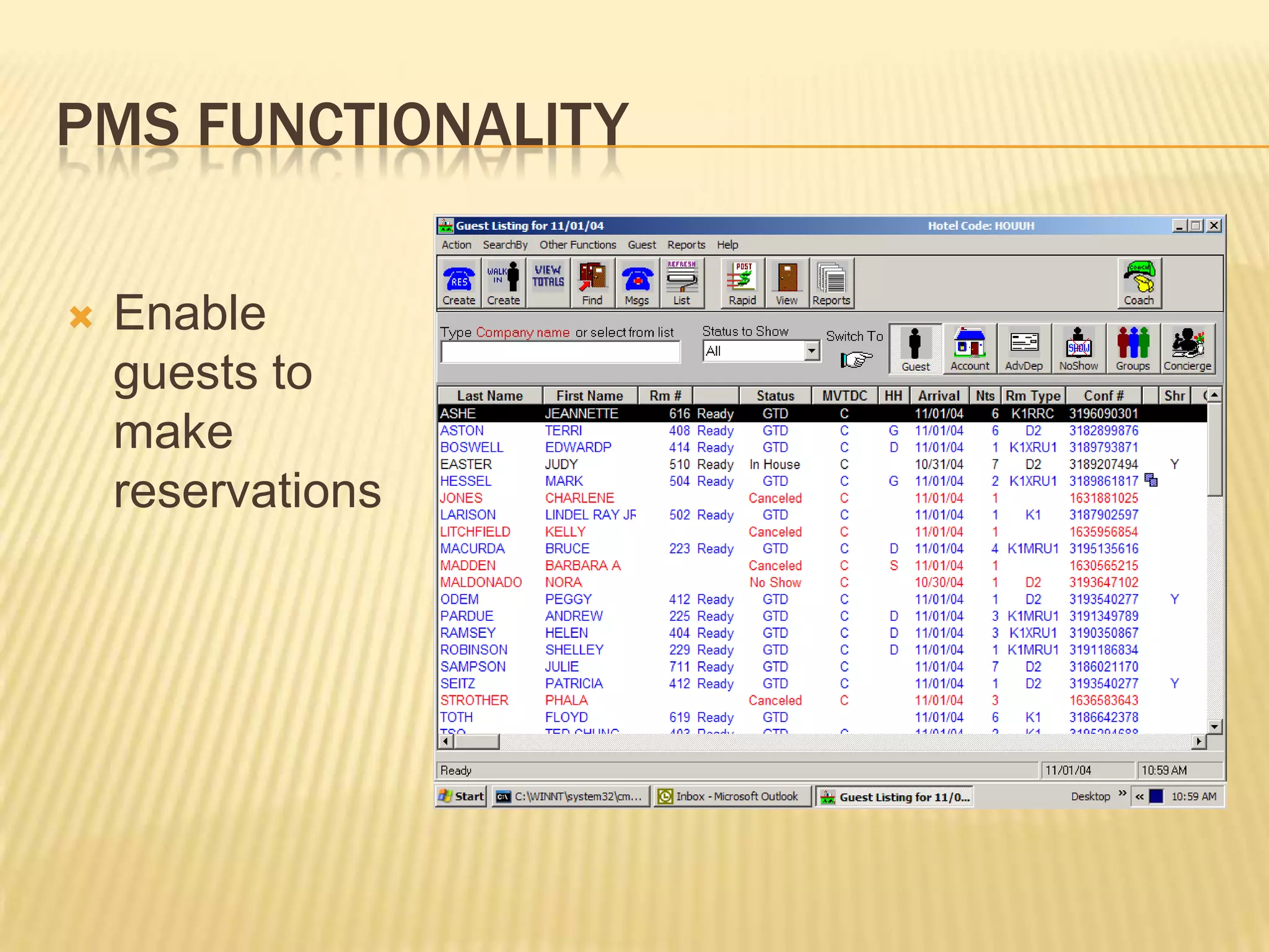 PMS FunctionalityEnable guests to make reservations
