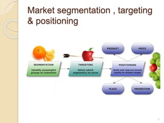 Market segmentation , targeting
& positioning
3
 