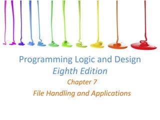 Programming Logic and Design
Eighth Edition
Chapter 7
File Handling and Applications
 