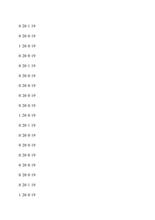0 20 1 19
0 20 0 19
1 20 0 19
0 20 0 19
0 20 1 19
0 20 0 19
0 20 0 19
0 20 0 19
0 20 0 19
1 20 0 19
0 20 1 19
0 20 0 19
0 20 0 19
0 20 0 19
0 20 0 19
0 20 0 19
0 20 1 19
1 20 0 19
 