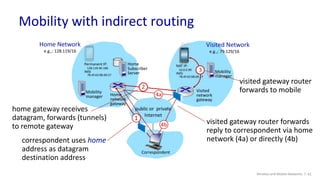 Mobility with indirect routing
Wireless and Mobile Networks: 7- 61
Home gateway
Home
network
gateway
Permanent IP:
128.119...