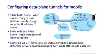 Mobility
manager
Configuring data-plane tunnels for mobile
Wireless and Mobile Networks: 7- 68
P-GW
Streaming
server
Inter...