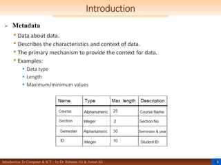 Chapter 7. Databases Chapter In Introduction to Computer. Pptx | PPTX