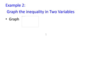 Example 2:
Graph the inequality in Two Variables
• Graph
 