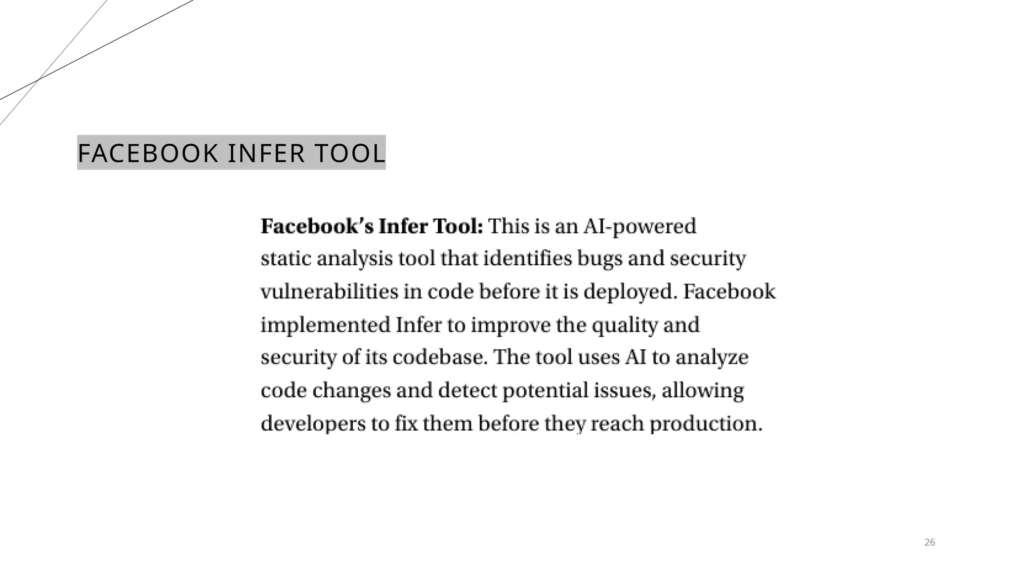 26
FACEBOOK INFER TOOL
 