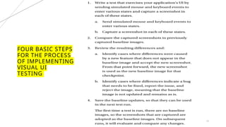 22
FOUR BASIC STEPS
FOR THE PROCESS
OF IMPLEMENTING
VISUAL UI
TESTING
 
