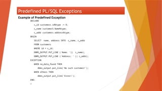 Exception handling in oracle PL/SQL pptx | PPTX