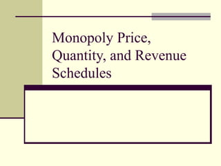 Monopoly Price,
Quantity, and Revenue
Schedules
 