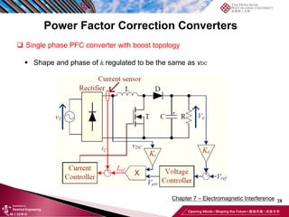 28
Chapter 7 – Electromagnetic Interference
Power Factor Correction Converters
❑ Single phase PFC converter with boost topology
▪ Shape and phase of iL regulated to be the same as vDC
 