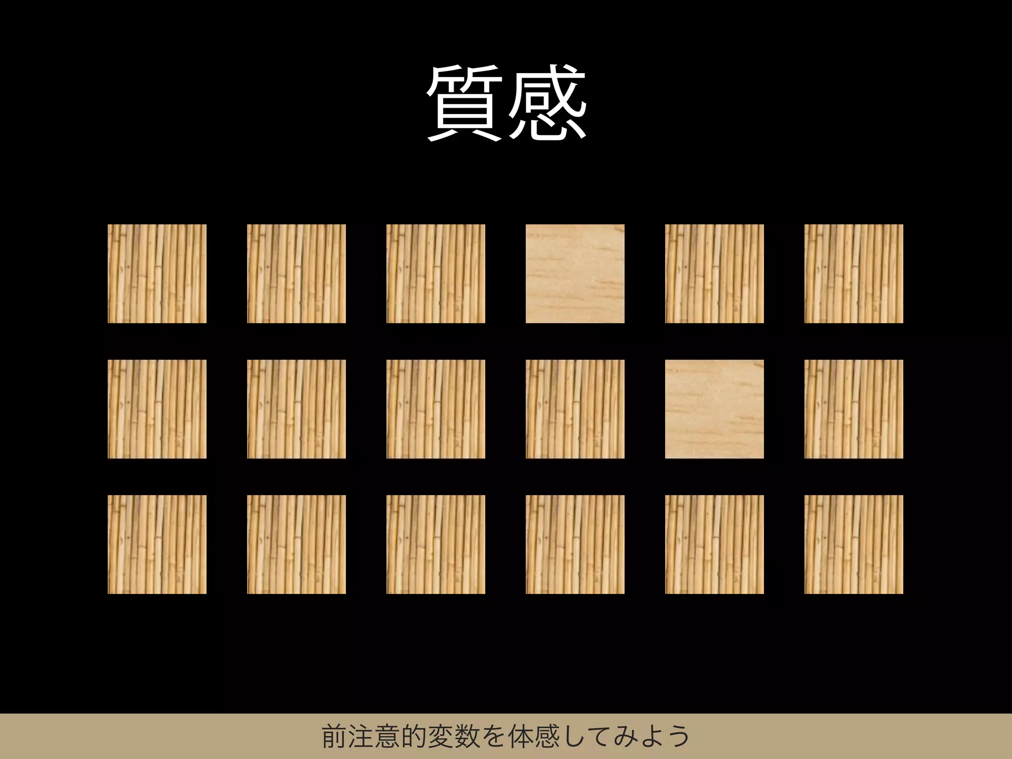 質感




前注意的変数を体感してみよう
 