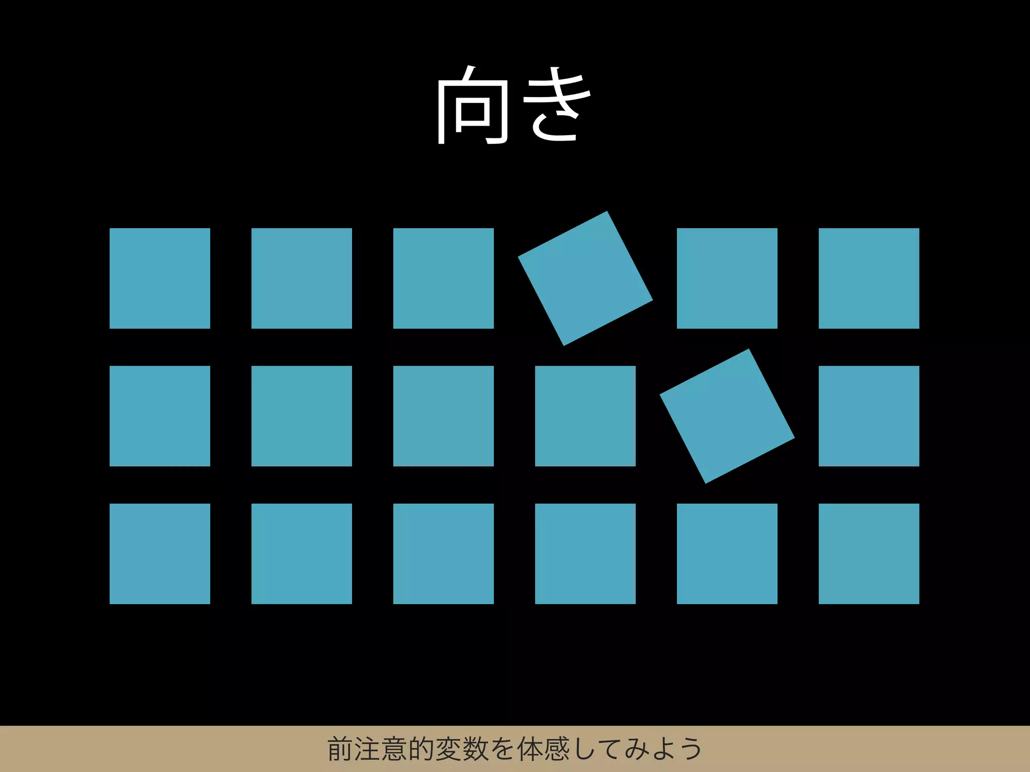 向き




前注意的変数を体感してみよう
 