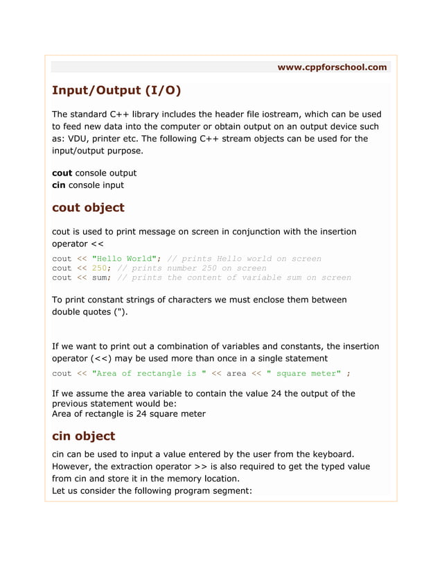 Chapter 7 - Input Output Statements in C++ | PDF