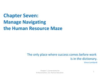 Chapter Seven:
Manage Navigating
the Human Resource Maze
The only place where success comes before work
is in the dictionary.
Vince Lombardi
Chapter 7, Cornerstones for
Professionalism, 2/e, Pearson Education
1
 