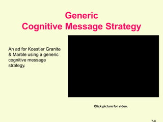 Generic
Cognitive Message Strategy
An ad for Koestler Granite
& Marble using a generic
cognitive message
strategy.
Click picture for video.
 