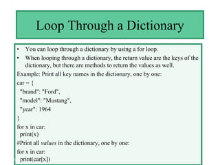 About Python Dictionaries, Methods, Example Programs, Excersises | PDF