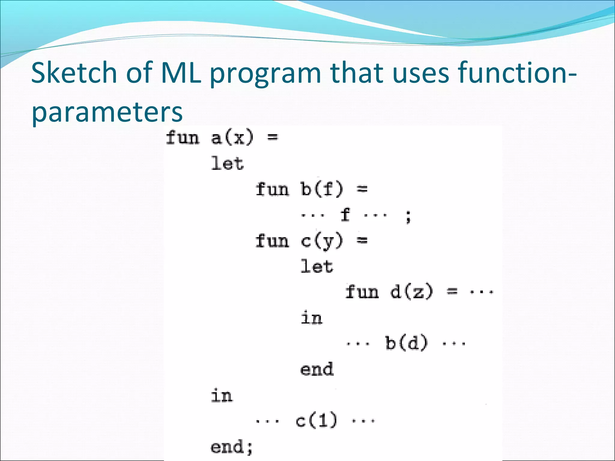 Sketch of ML program that uses function-
parameters
 