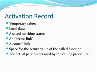 Chapter 7 Run Time Environment | PPT