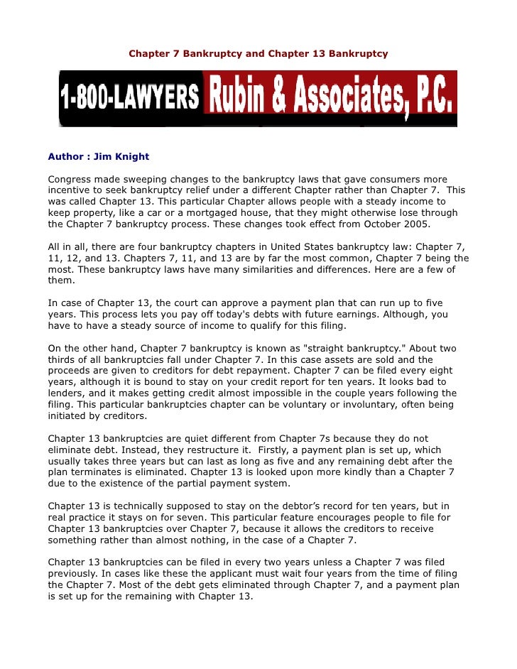 Chapter 7 Bankruptcy And Chapter 13 Bankruptcy
