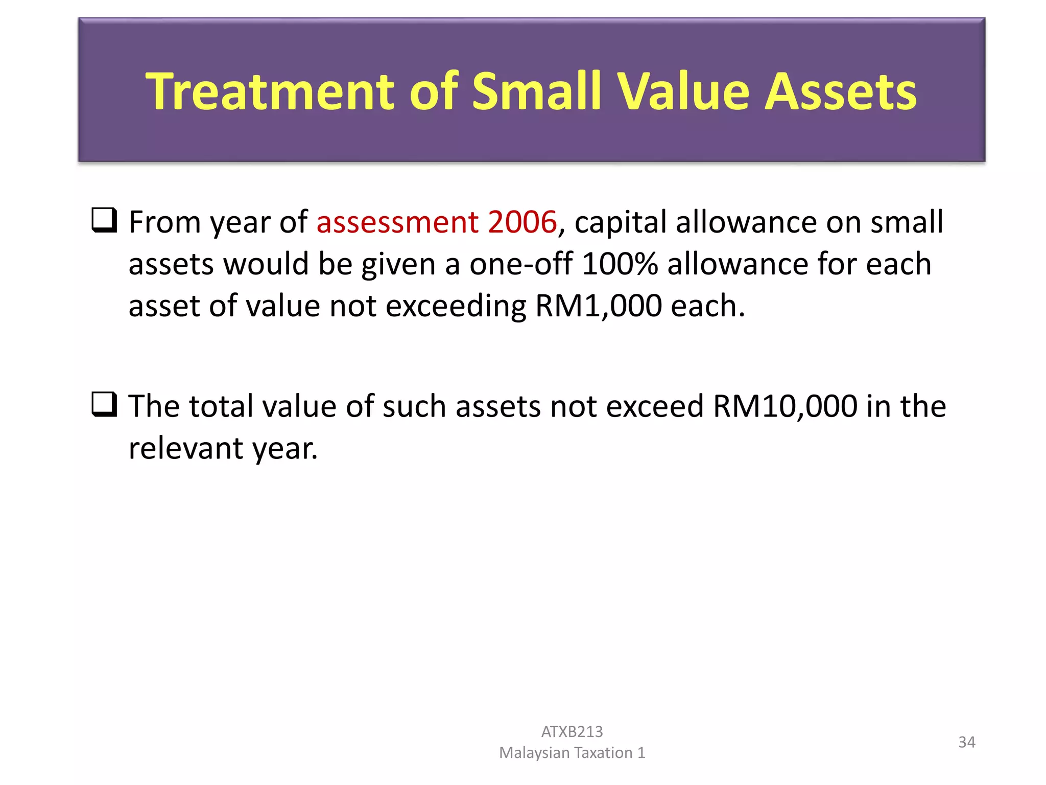 Chapter 7; capital allowances students | PPTX