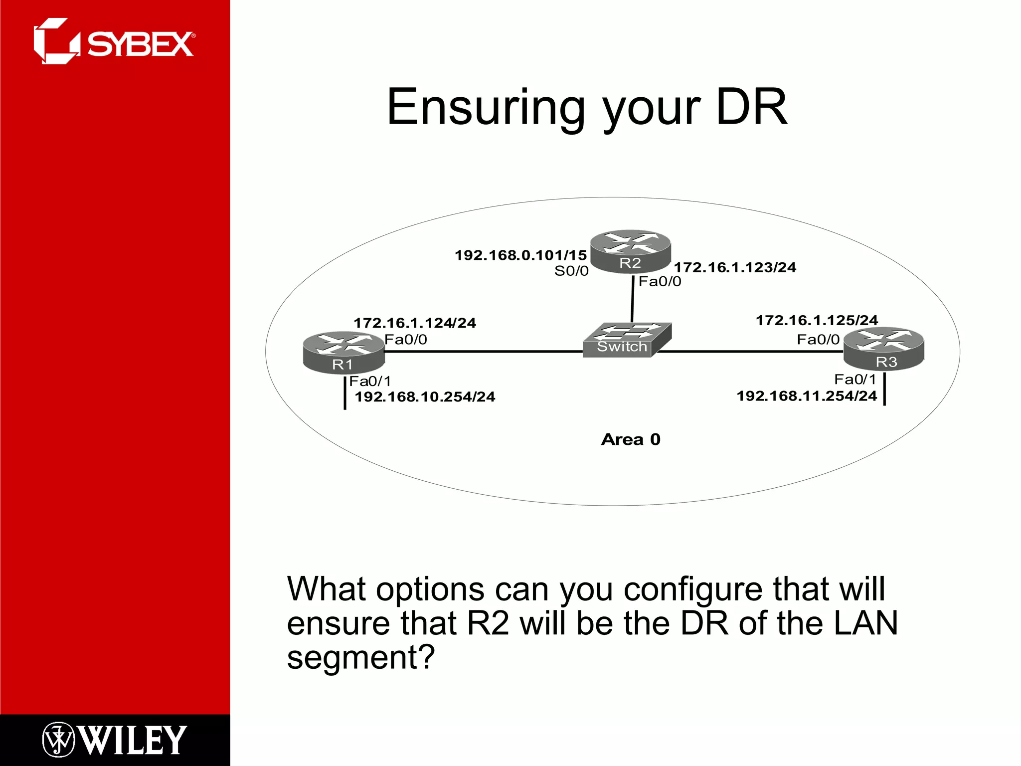 Ensuring your DR What options can you configure that will ensure that R2 will be the DR of the LAN segment? 