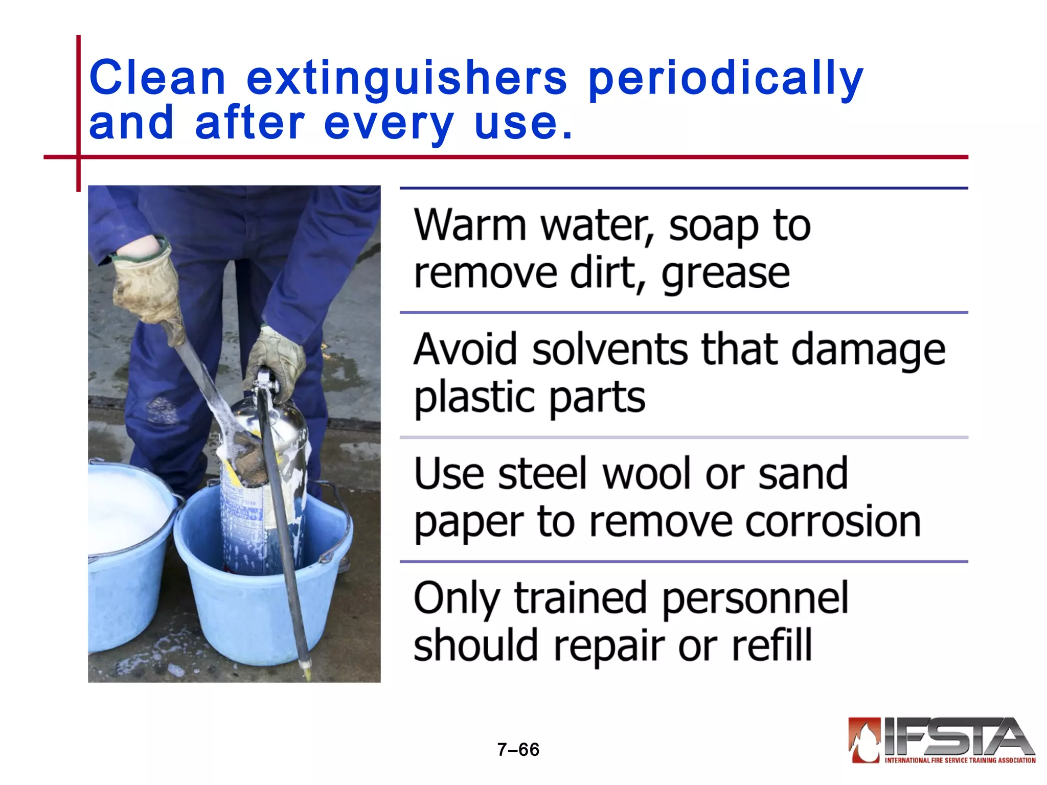 Clean extinguishers periodically
and after every use.
7–66
 