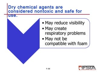 Dry chemical agents are
considered nontoxic and safe for
use.
7–30
 