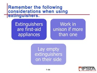 Remember the following
considerations when using
extinguishers.
7–56
 
