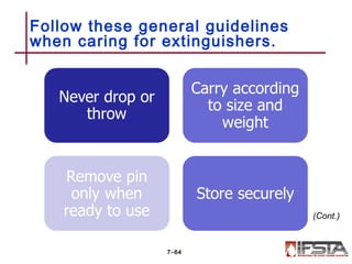Follow these general guidelines
when caring for extinguishers.
7–64
(Cont.)
 