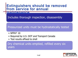 Extinguishers should be removed
from service for annual
maintenance.
7–67
 