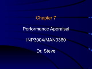 Chapter 7 Performance Appraisal INP3004/MAN3360 Dr. Steve 