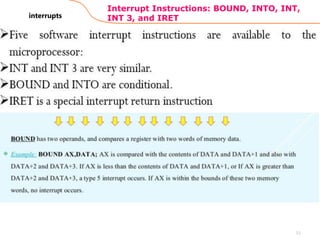 15
Interrupt Instructions: BOUND, INTO, INT,
INT 3, and IRET
interrupts
 