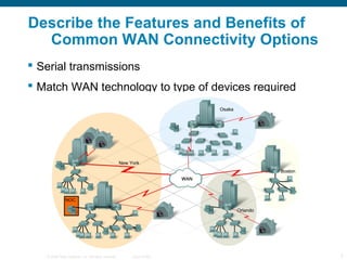 Describe the Features and Benefits of
  Common WAN Connectivity Options
 Serial transmissions
 Match WAN technology to t...
