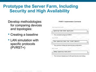 Prototype the Server Farm, Including
   Security and High Availability

  Develop methodologies
   for comparing devices
 ...