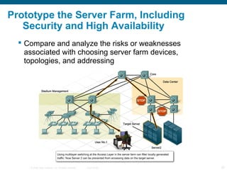 Prototype the Server Farm, Including
   Security and High Availability
   Compare and analyze the risks or weaknesses
   ...