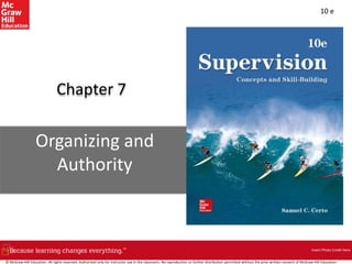 Insert Photo Credit Here
10 e
Chapter 7
Organizing and
Authority
© McGraw-Hill Education. All rights reserved. Authorized only for instructor use in the classroom. No reproduction or further distribution permitted without the prior written consent of McGraw-Hill Education.
 