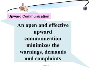 Upward Communication

    An open and effective
          upward
      communication
       minimizes the
     warnings, demands
      and complaints
                Chapter 7
 