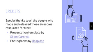 CREDITS
Special thanks to all the people who
made and released these awesome
resources for free:
▹ Presentation template b...