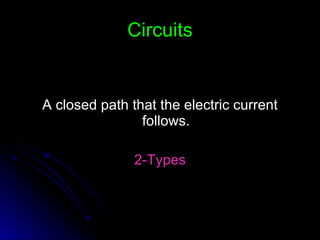 Circuits A closed path that the electric current follows. 2-Types 