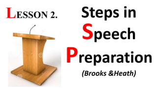 LESSON 2. Steps in
Speech
Preparation
(Brooks &Heath)
 