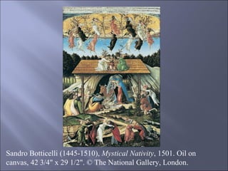 Sandro Botticelli (1445-1510),  Mystical Nativity , 1501. Oil on canvas, 42 3/4" x 29 1/2". © The National Gallery, London. 
